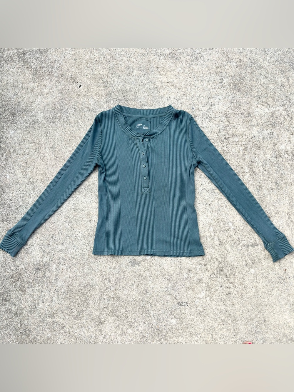 Aerie Y2K Long Sleeve Ribbed Henley Top - Teal